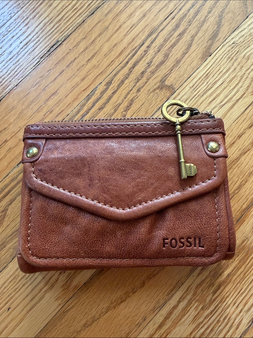 Vintage Brown Leather Fossil Wallet Billfold with Key Pull